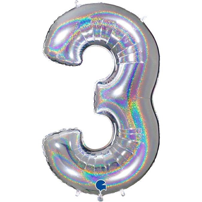 SILVER GLITTER NUMBER 3 BALLOON