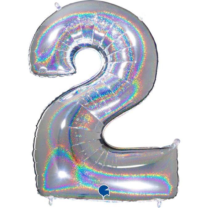 SILVER GLITTER NUMBER 2 BALLOON