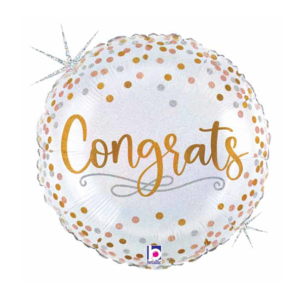 Congrats White & Gold Dots Balloon