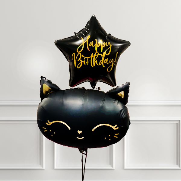 Chic Black Cat Birthday Balloon Set
