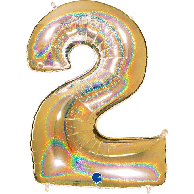 GOLD GLITTER NUMBER 2 BALLOON