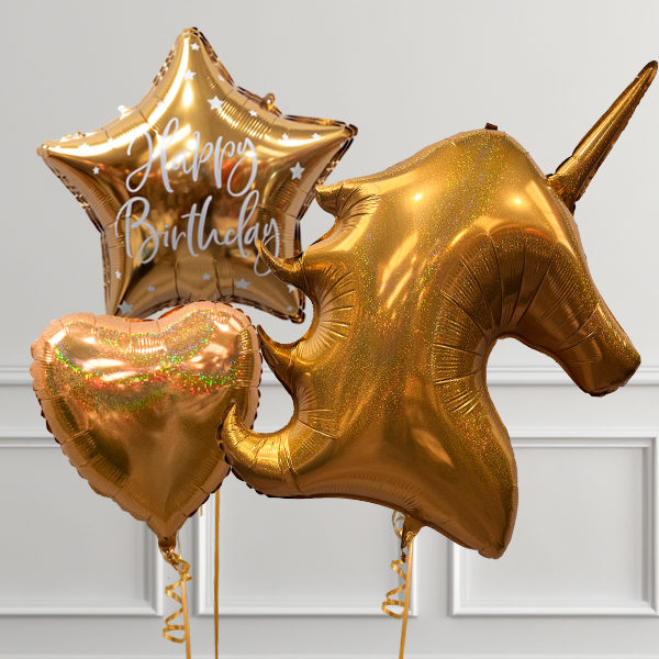Gold Glitter Unicorn Balloons