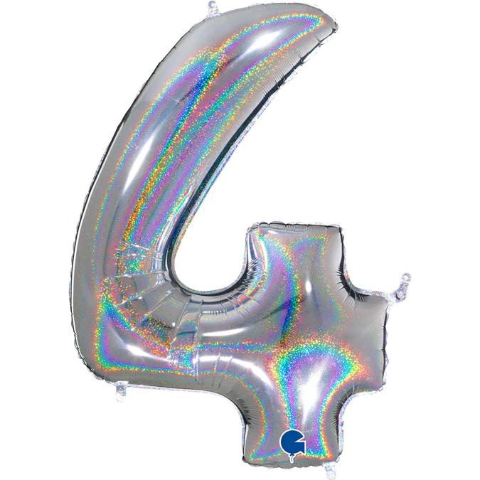SILVER GLITTER NUMBER 4 BALLOON