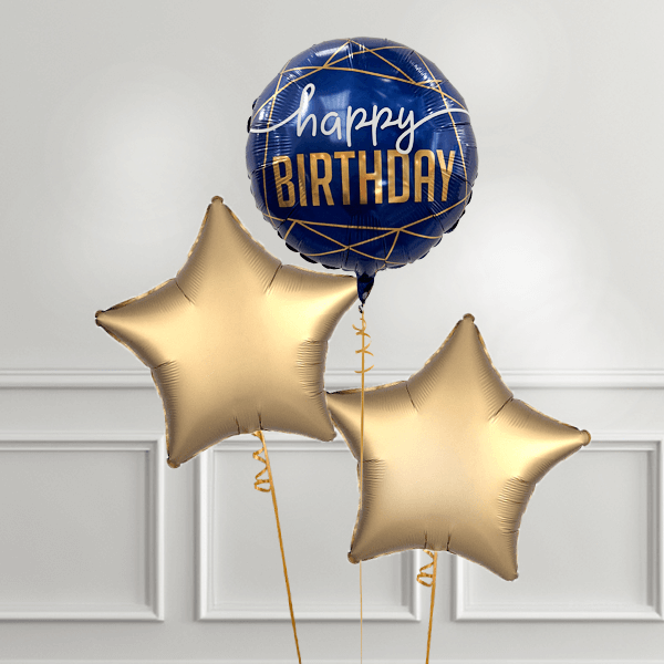 Navy Blue & Matte Gold Mylar Bunch