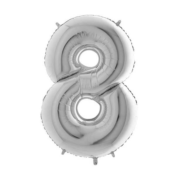 Large 26'' Silver Number Balloon 8