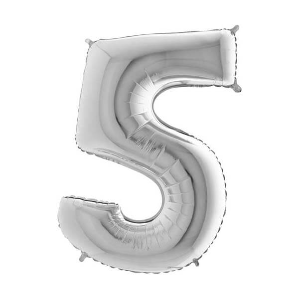 Large 26'' Silver Number Balloon 5