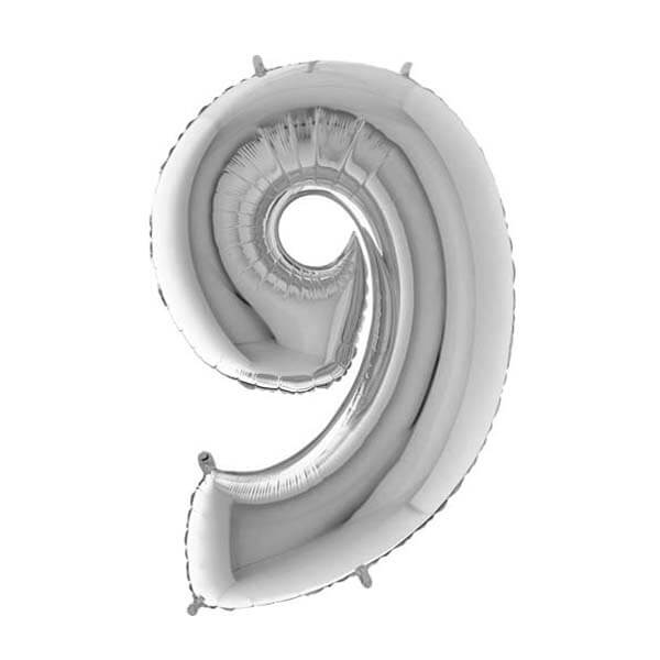 Large 26'' Silver Number Balloon 9