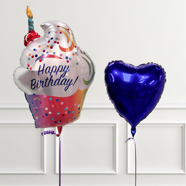 Rainbow Ombre Cupcake Balloon with Purple Heart