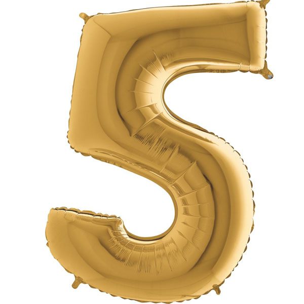 GOLD NUMBER 5 BALLOON