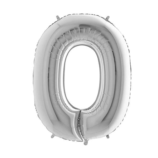 Large 26'' Silver Number Balloon 0