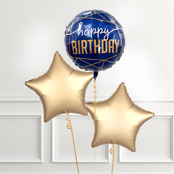Navy Blue & Matte Gold Mylar Bunch