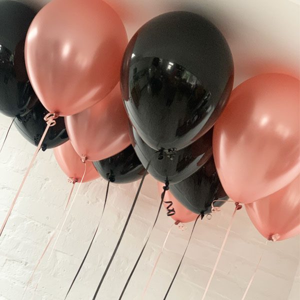CEILING BALLOONS, BLACK ROSES