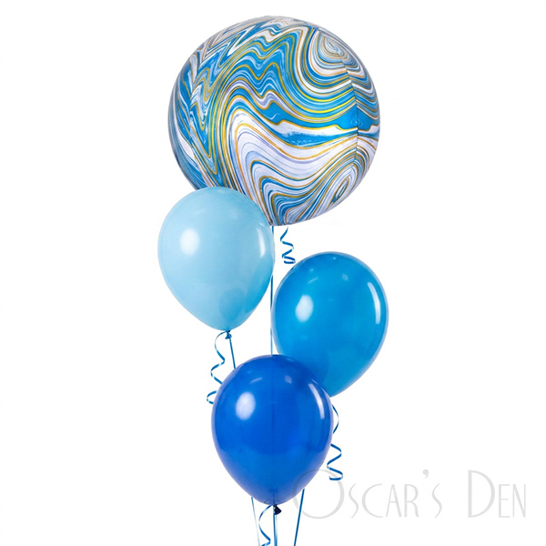 Blue Marble Orb & Blue Balloon Bouquet