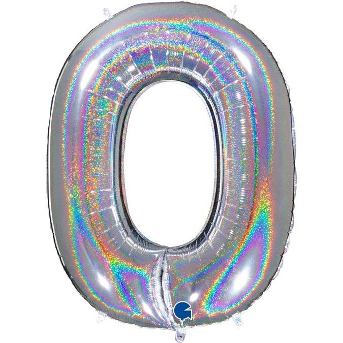 SILVER GLITTER NUMBER 0 BALLOON