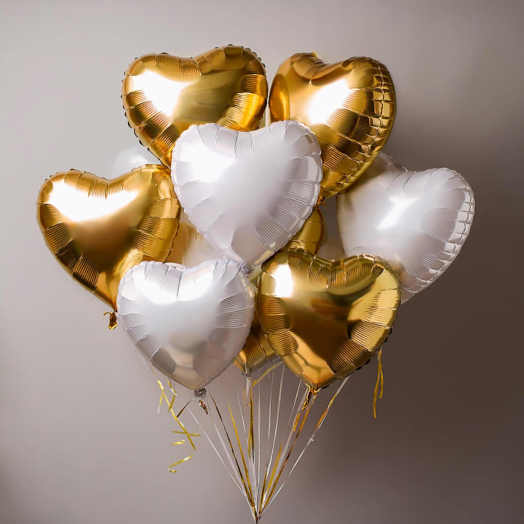 Gold & White Heart Balloon Bouquet