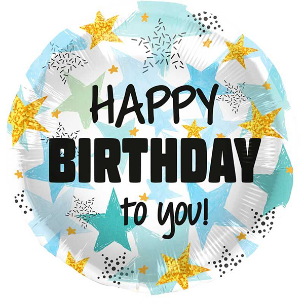 Happy Birthday Blue & Gold Stars