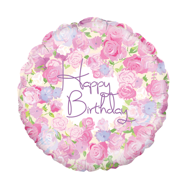 Pastel Roses Happy Birthday Helium Foil Balloon