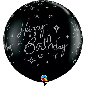 black and silver giant round birthday helium balloon