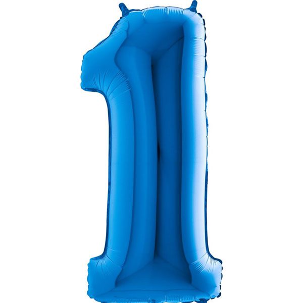 Blue number 1 helium balloon inflated helium filled