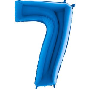 Blue number 7 helium balloon inflated helium filled