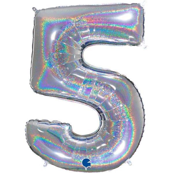 silver number 5 helium glitter balloon