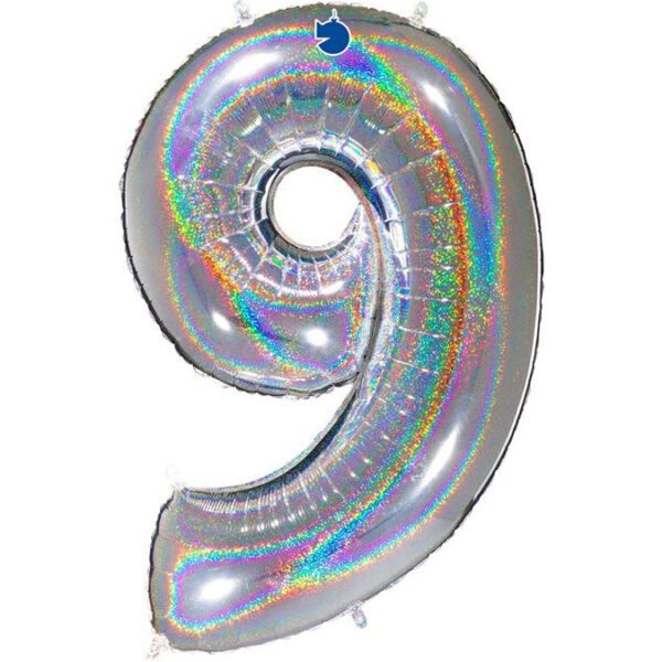 silver number 9 helium glitter balloon