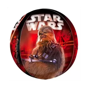 Chewbacca on Star Wars Galaxy themed round balloon.
