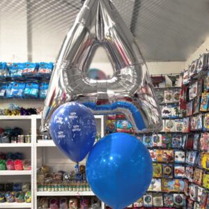 Birthday letter balloon with blue latex balloons.